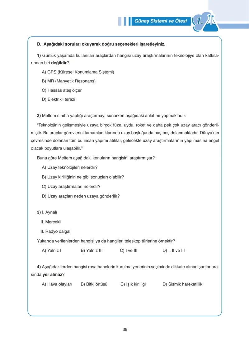 7. Sınıf Fen Bilimleri Ders Kitabı Cevapları Tutku Yayınları Sayfa 39
