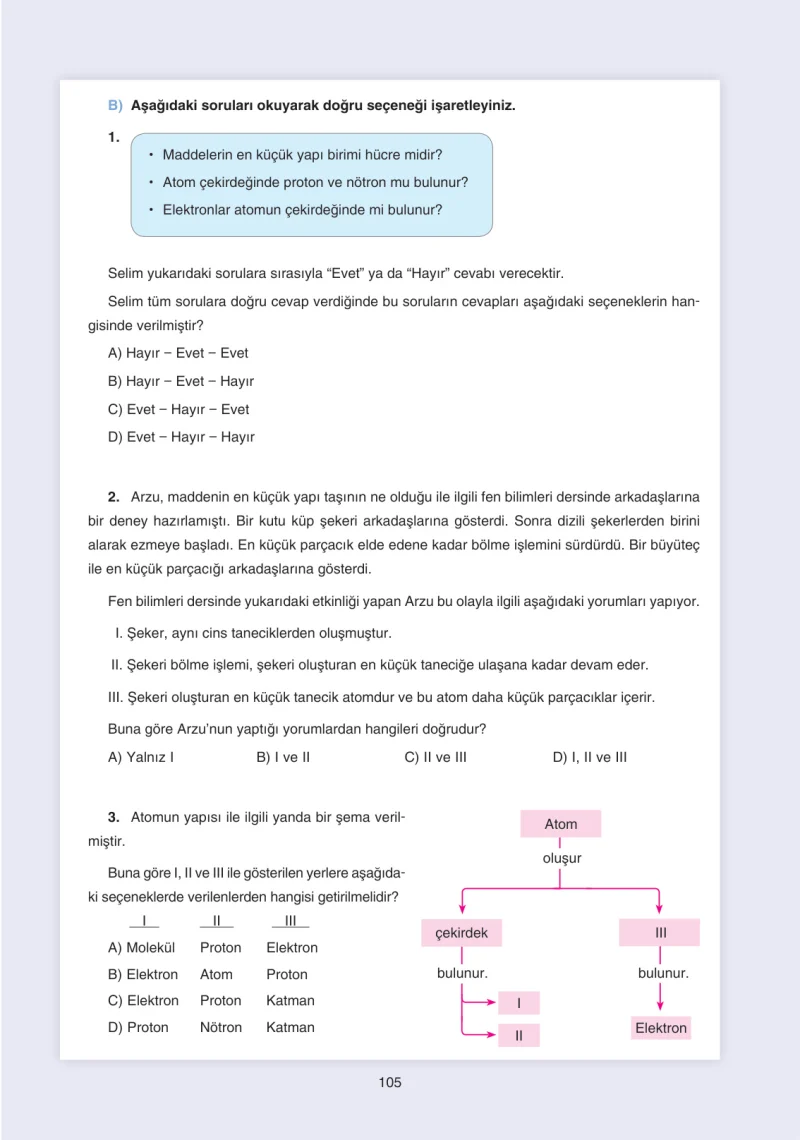 7. Sınıf Fen Bilimleri Ders Kitabı Cevapları Yıldırım Yayınları Sayfa 105
