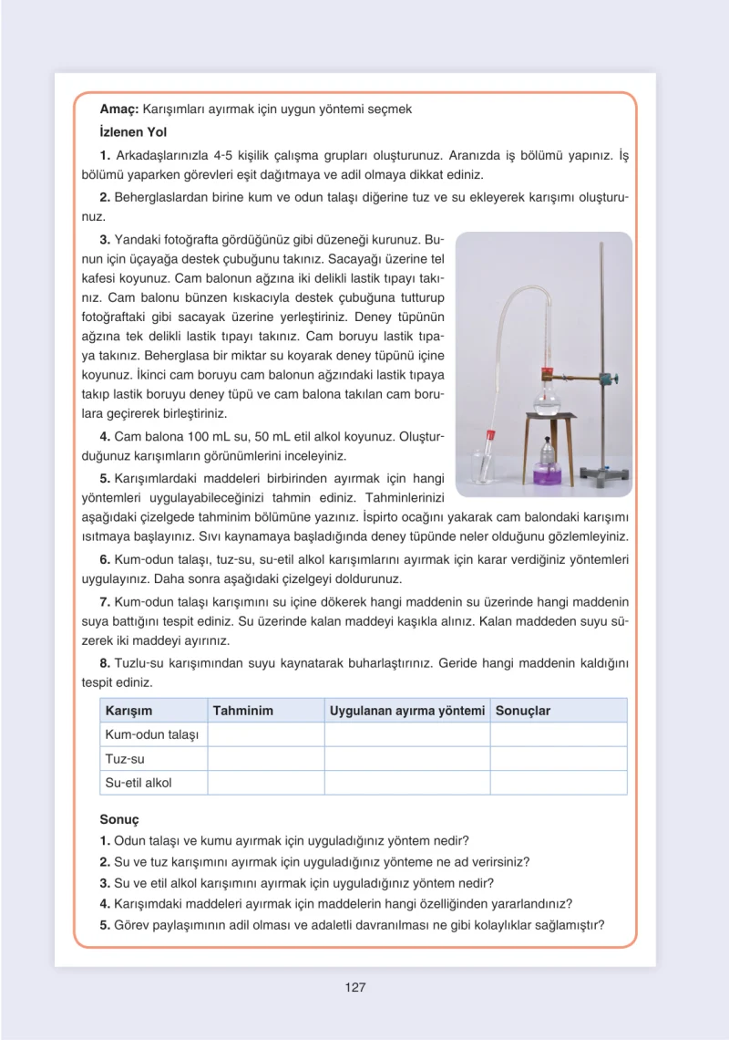 7. Sınıf Fen Bilimleri Ders Kitabı Cevapları Yıldırım Yayınları Sayfa 127