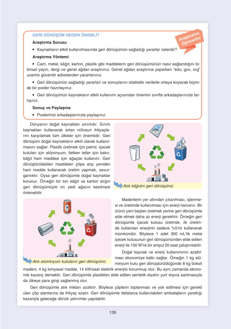 7. Sınıf Fen Bilimleri Ders Kitabı Cevapları Yıldırım Yayınları Sayfa 139