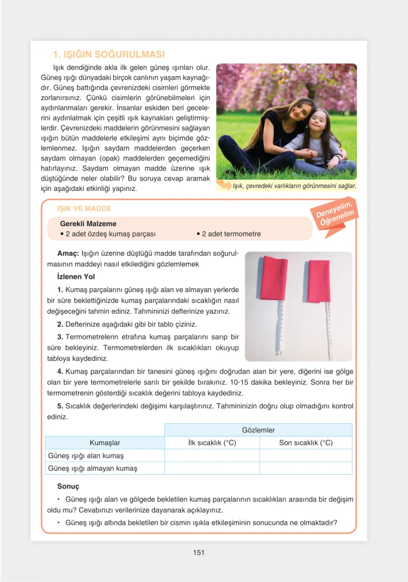 7. Sınıf Fen Bilimleri Ders Kitabı Cevapları Yıldırım Yayınları Sayfa 151