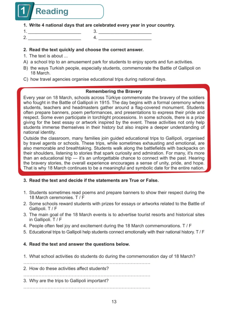 7. Sınıf İngilizce Ders Kitabı Cevapları Meb Yayınları Work Book Sayfa 13