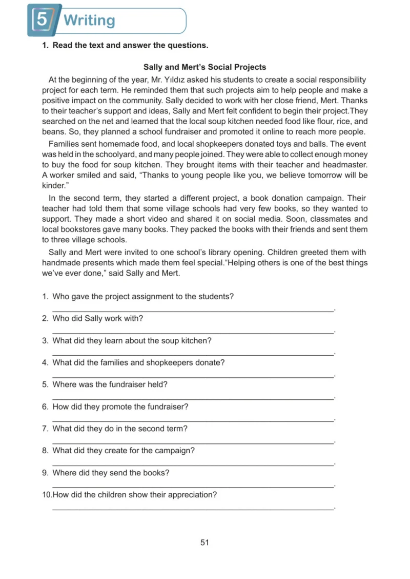 7. Sınıf İngilizce Ders Kitabı Cevapları Meb Yayınları Work Book Sayfa 51