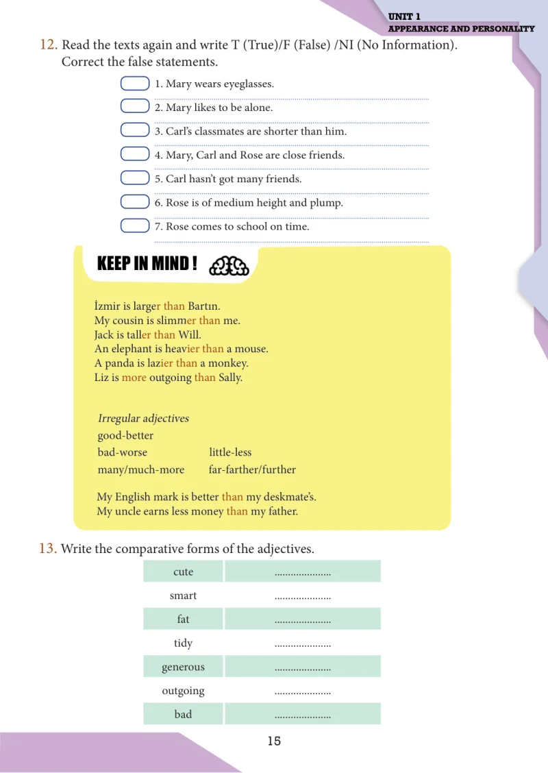 7. Sınıf İngilizce Ders Kitabı Cevapları Meb Yayınları Sayfa 15