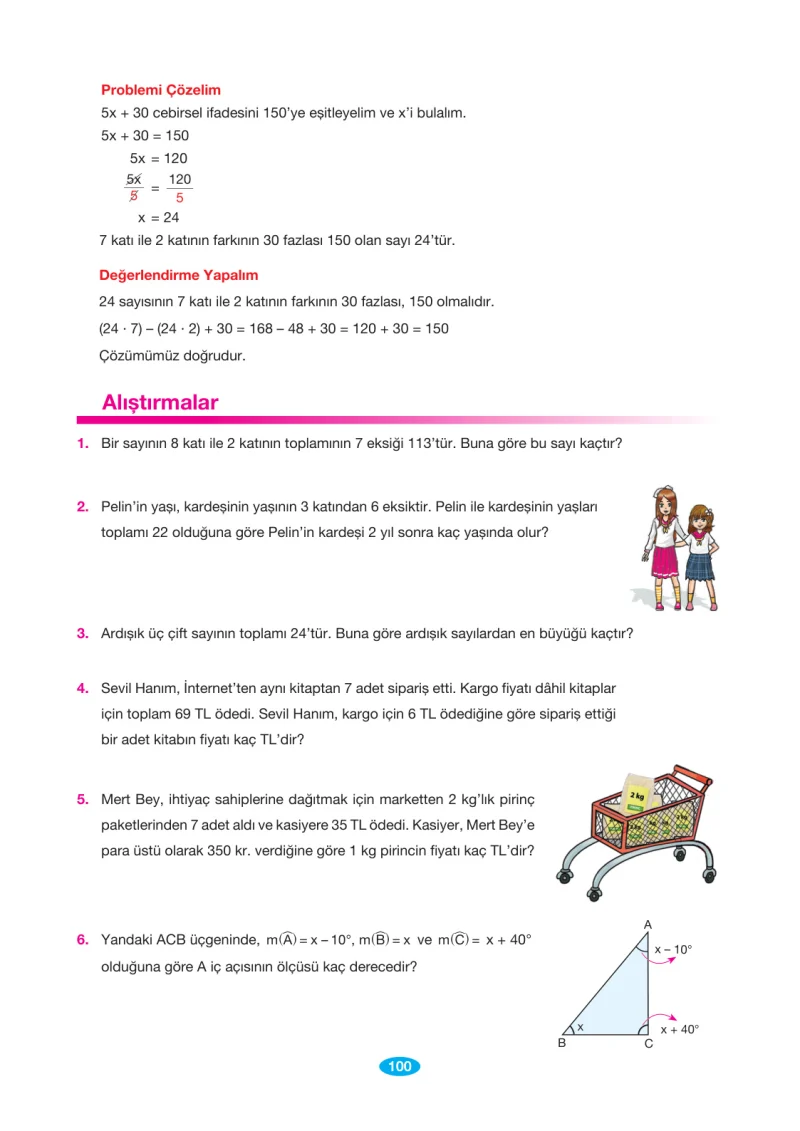 7. Sınıf Matematik Ders Kitabı Cevapları Berkay Yayınları Sayfa 100