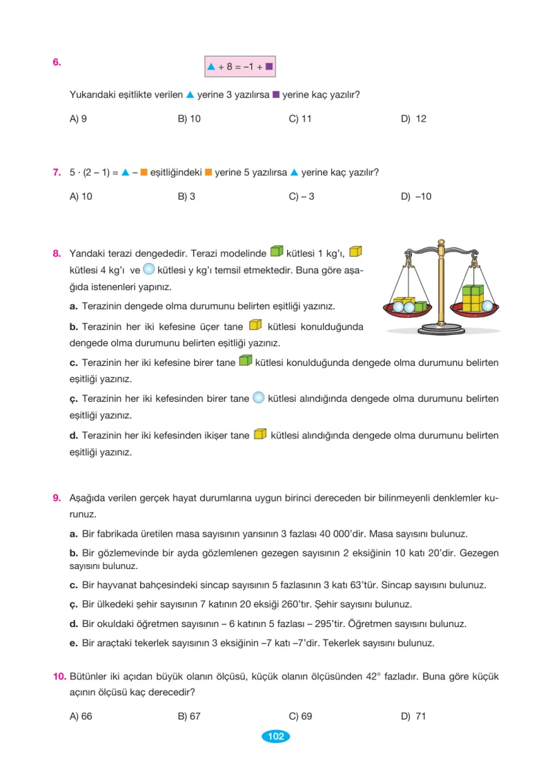 7. Sınıf Matematik Ders Kitabı Cevapları Berkay Yayınları Sayfa 102