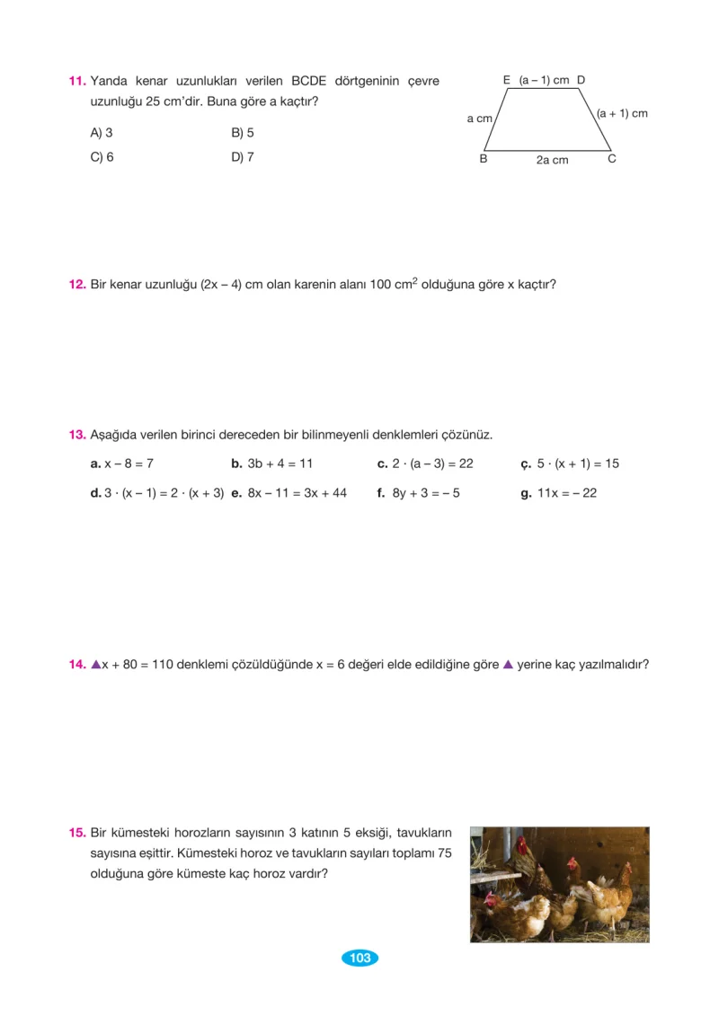 7. Sınıf Matematik Ders Kitabı Cevapları Berkay Yayınları Sayfa 103