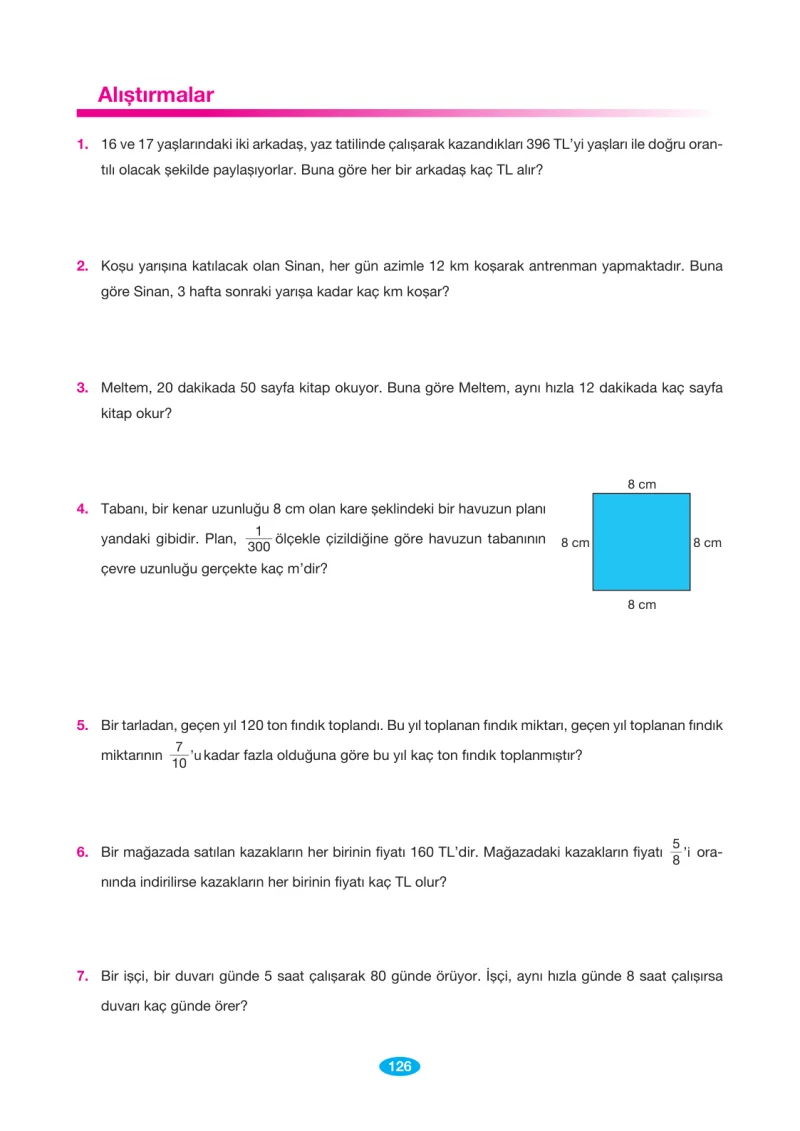 7. Sınıf Matematik Ders Kitabı Cevapları Berkay Yayınları Sayfa 126