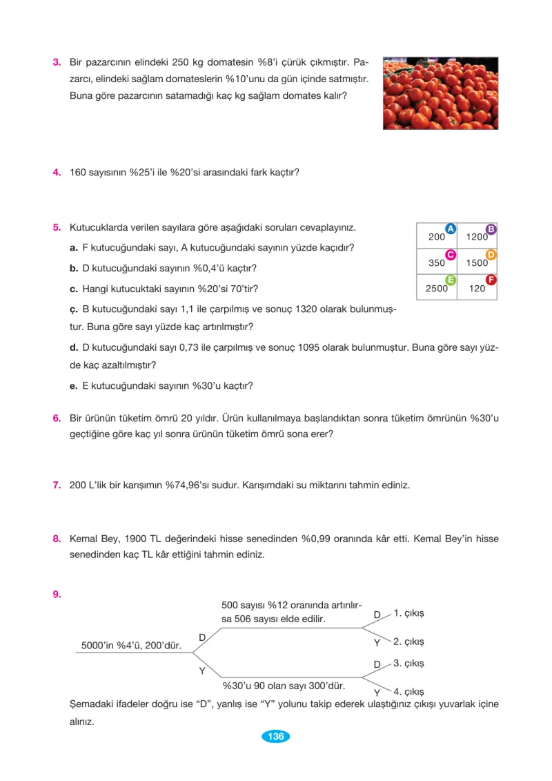 7. Sınıf Matematik Ders Kitabı Cevapları Berkay Yayınları Sayfa 136