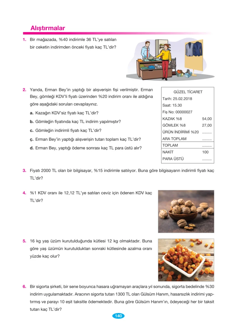 7. Sınıf Matematik Ders Kitabı Cevapları Berkay Yayınları Sayfa 140