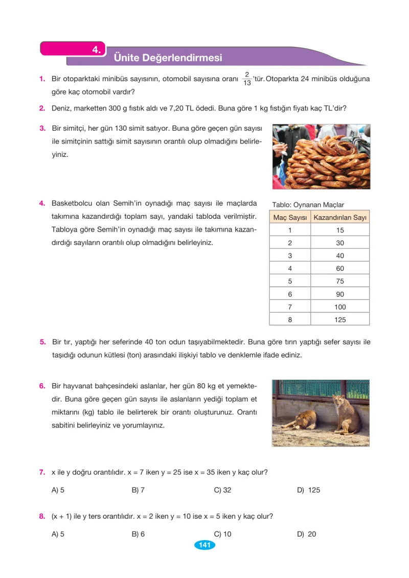 7. Sınıf Matematik Ders Kitabı Cevapları Berkay Yayınları Sayfa 141