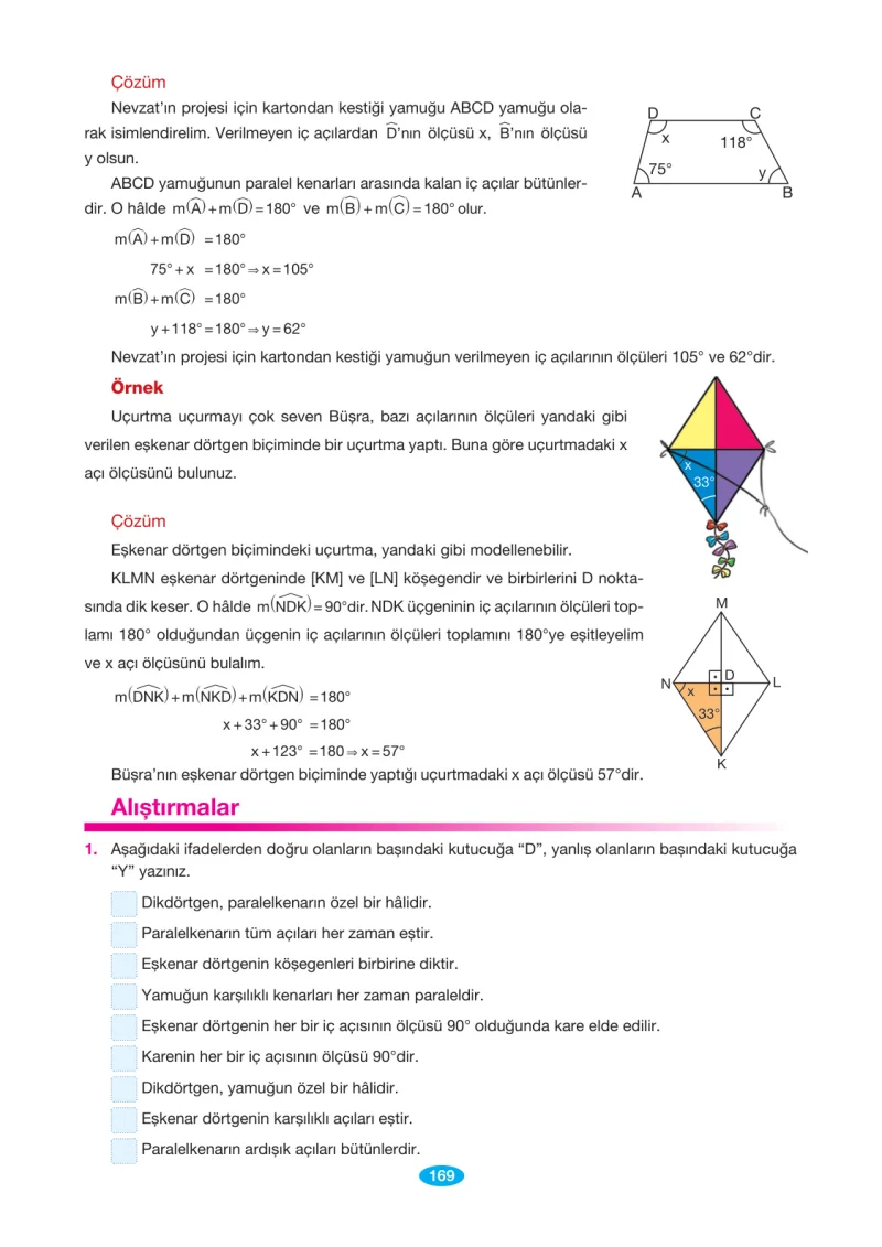 7. Sınıf Matematik Ders Kitabı Cevapları Berkay Yayınları Sayfa 169