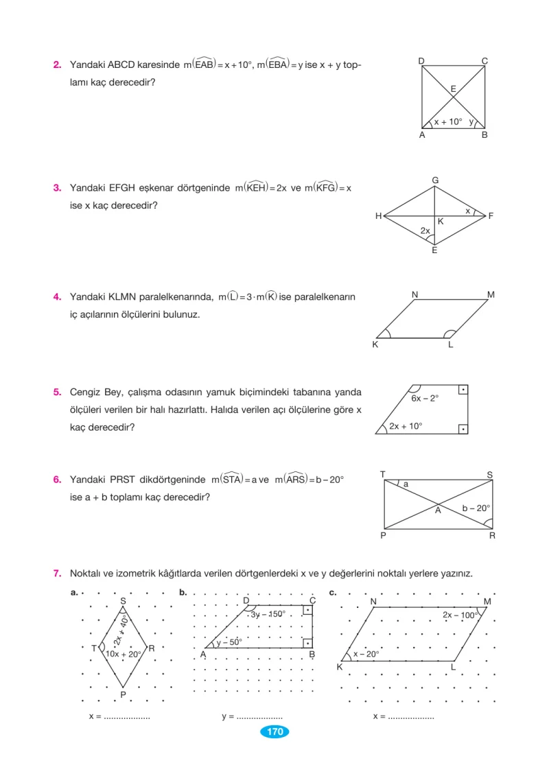 7. Sınıf Matematik Ders Kitabı Cevapları Berkay Yayınları Sayfa 170