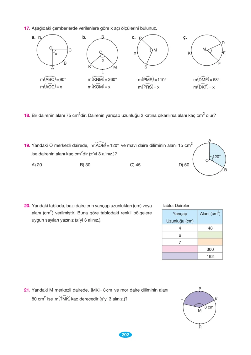 7. Sınıf Matematik Ders Kitabı Cevapları Berkay Yayınları Sayfa 202