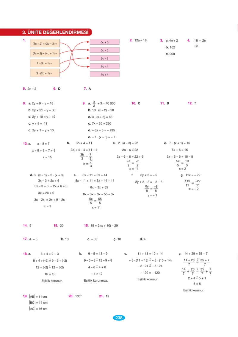 7. Sınıf Matematik Ders Kitabı Cevapları Berkay Yayınları Sayfa 238