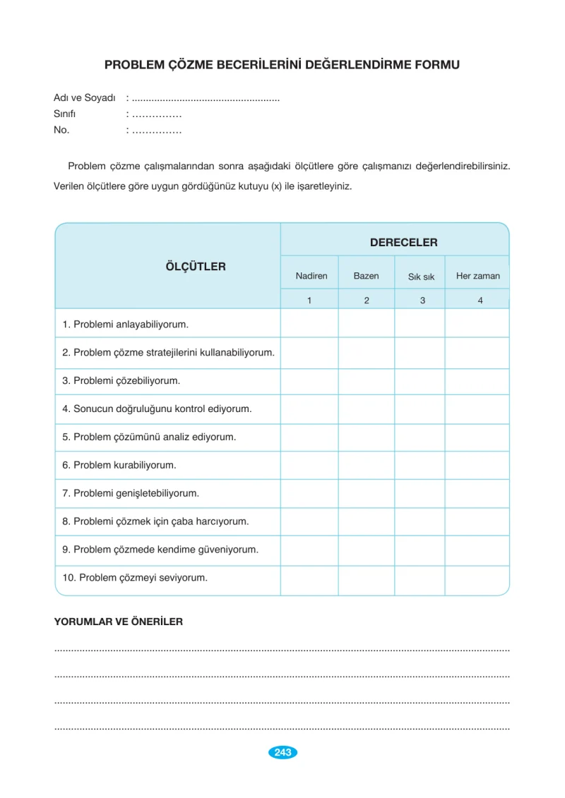 7. Sınıf Matematik Ders Kitabı Cevapları Berkay Yayınları Sayfa 243