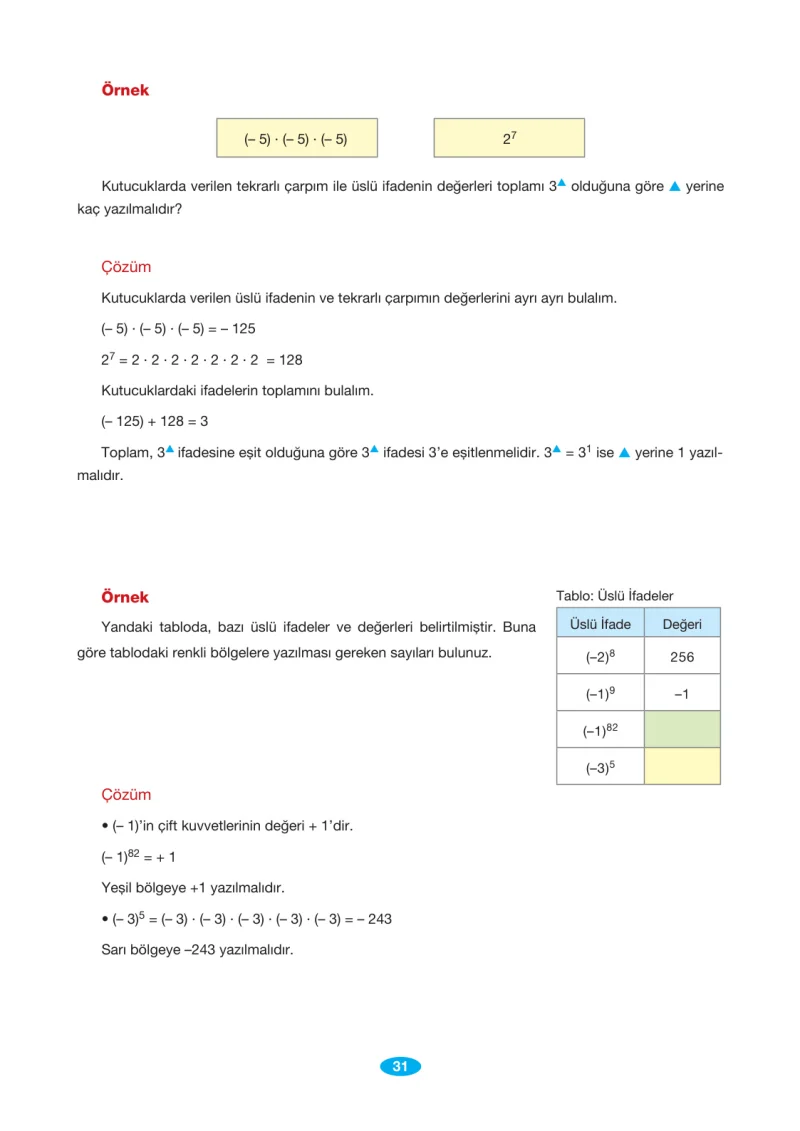 7. Sınıf Matematik Ders Kitabı Cevapları Berkay Yayınları Sayfa 31
