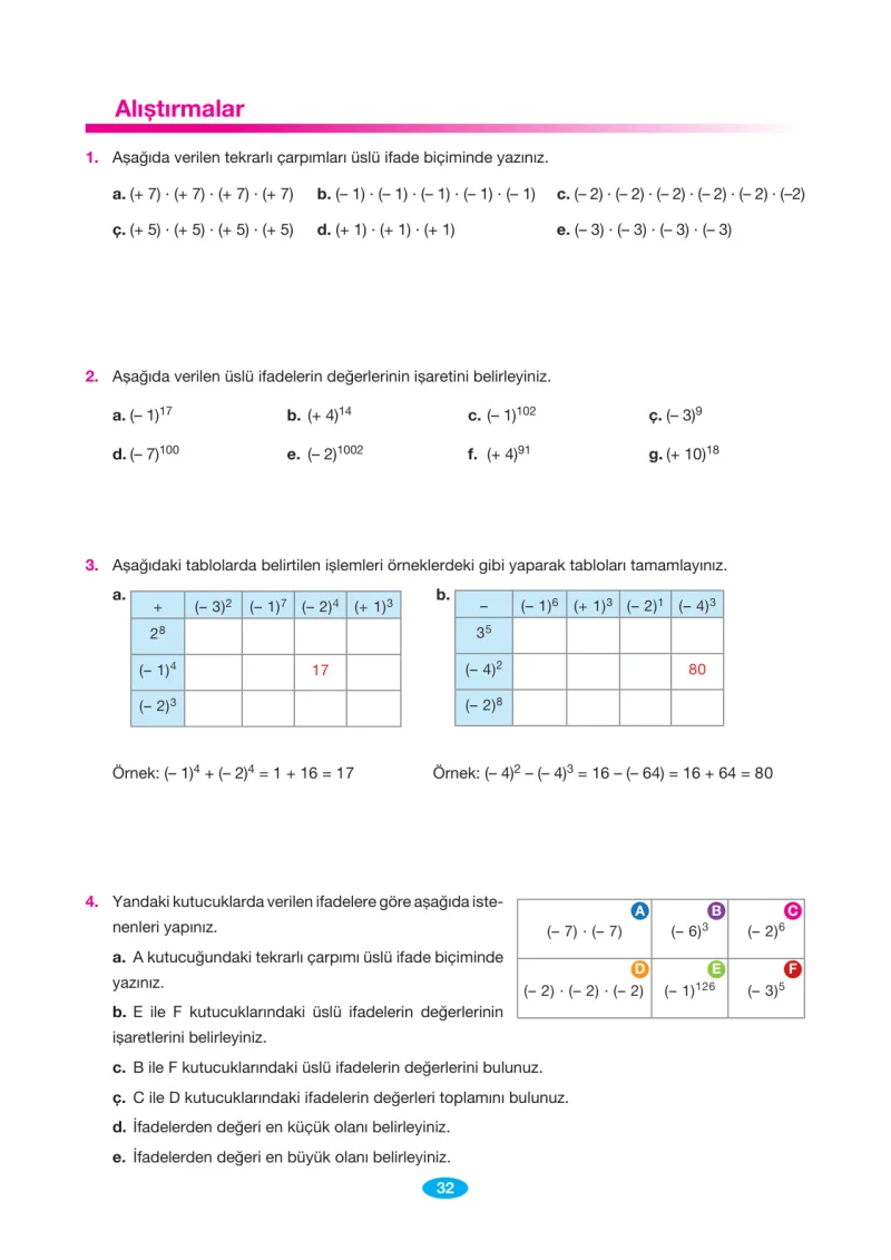 7. Sınıf Matematik Ders Kitabı Cevapları Berkay Yayınları Sayfa 32