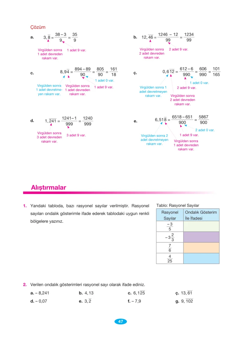 7. Sınıf Matematik Ders Kitabı Cevapları Berkay Yayınları Sayfa 47
