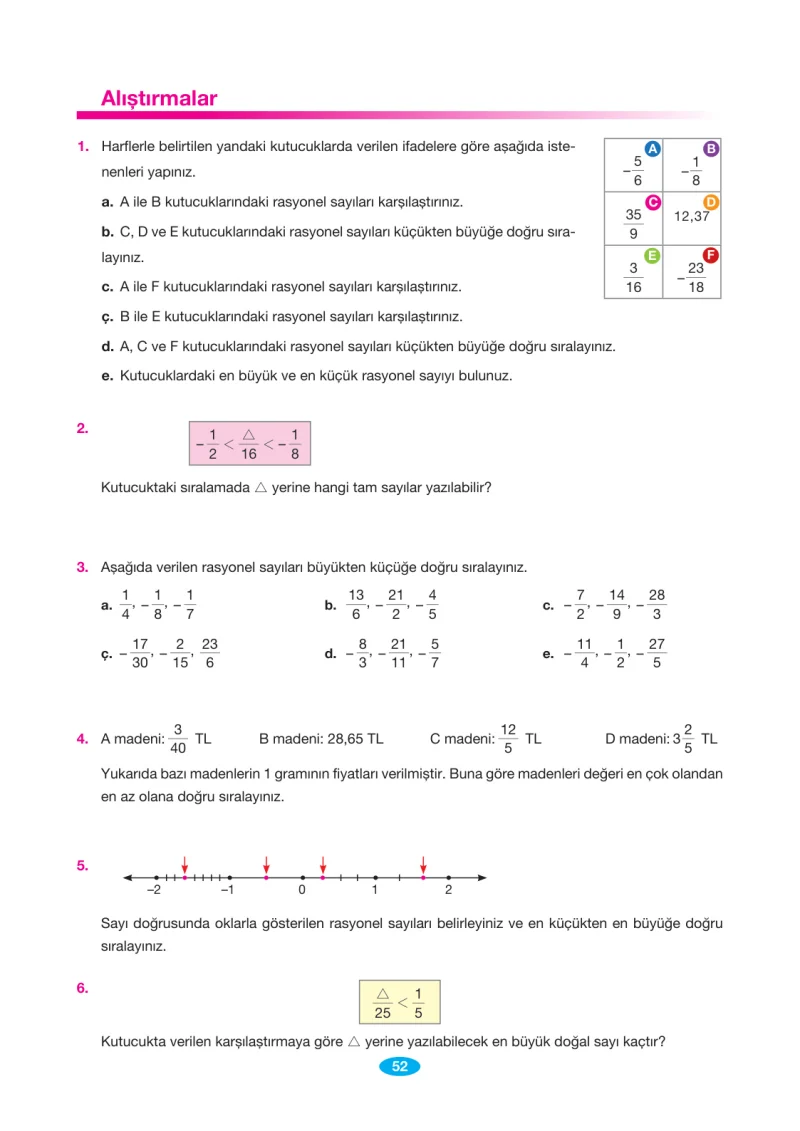 7. Sınıf Matematik Ders Kitabı Cevapları Berkay Yayınları Sayfa 52