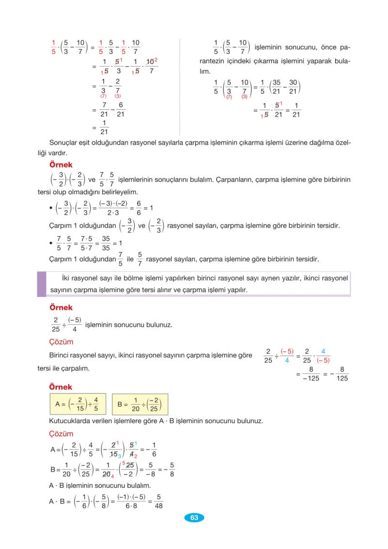 7. Sınıf Matematik Ders Kitabı Cevapları Berkay Yayınları Sayfa 63