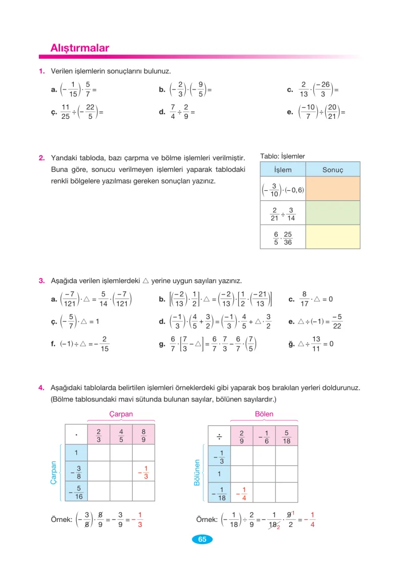 7. Sınıf Matematik Ders Kitabı Cevapları Berkay Yayınları Sayfa 65