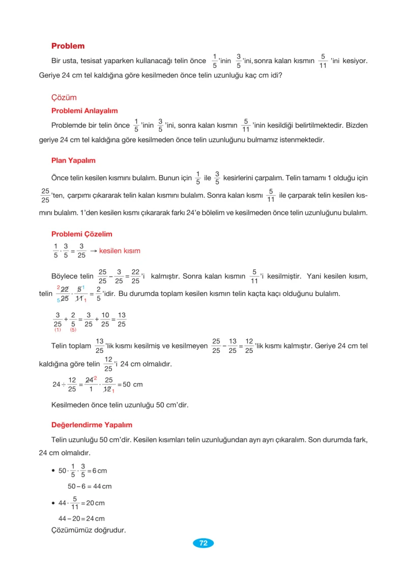 7. Sınıf Matematik Ders Kitabı Cevapları Berkay Yayınları Sayfa 72