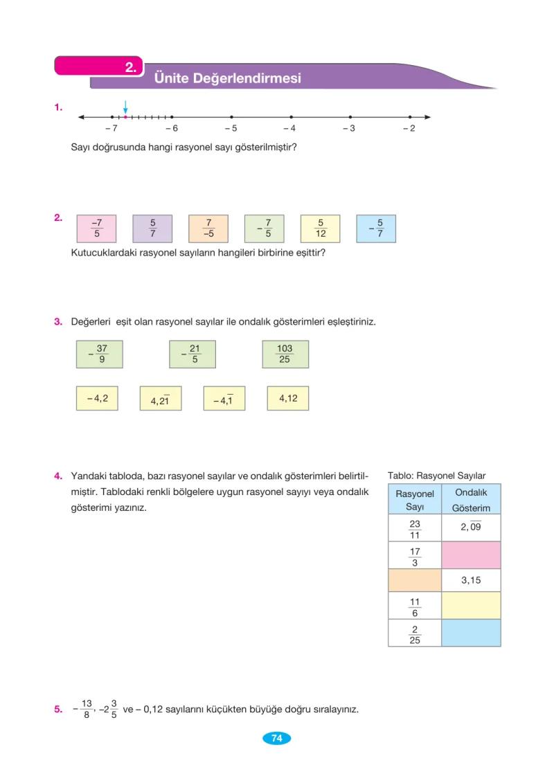 7. Sınıf Matematik Ders Kitabı Cevapları Berkay Yayınları Sayfa 74