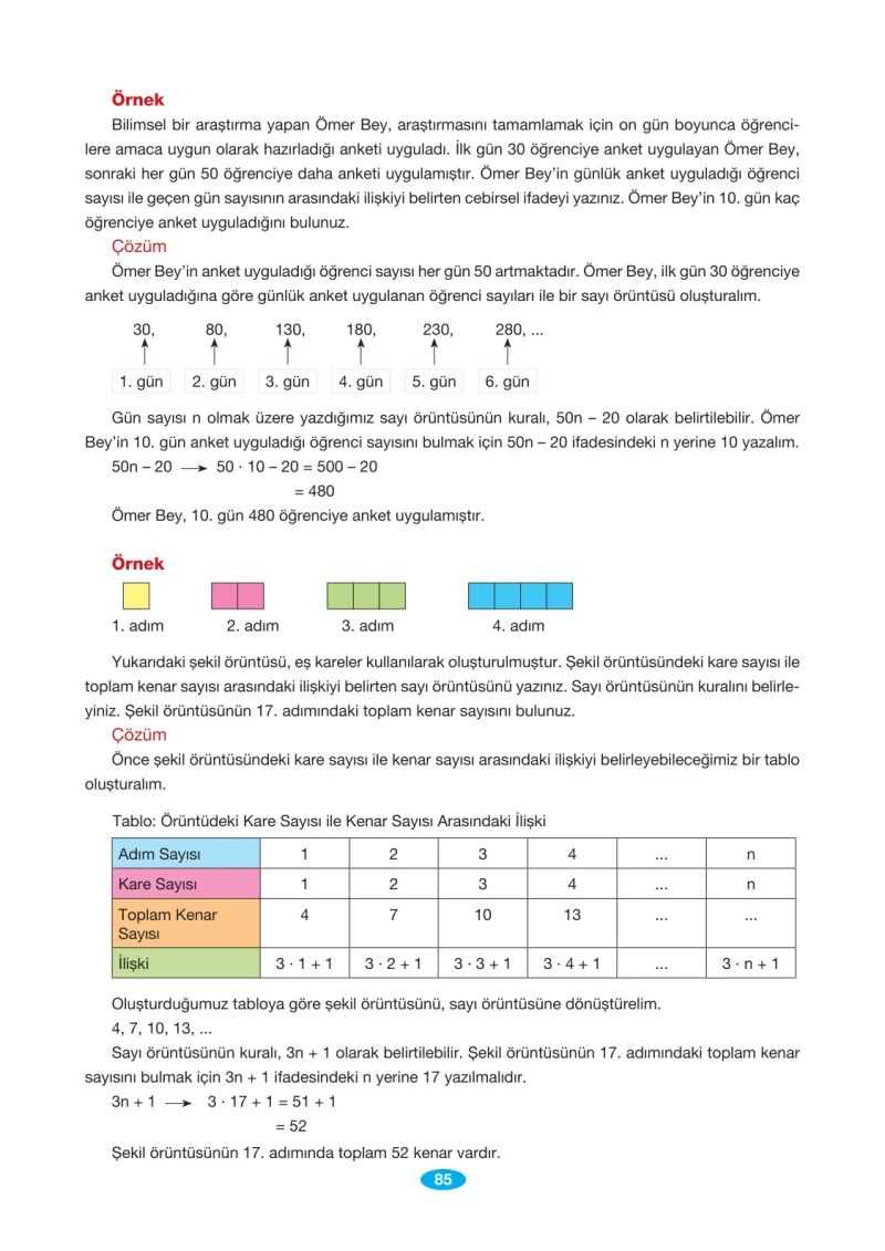 7. Sınıf Matematik Ders Kitabı Cevapları Berkay Yayınları Sayfa 85