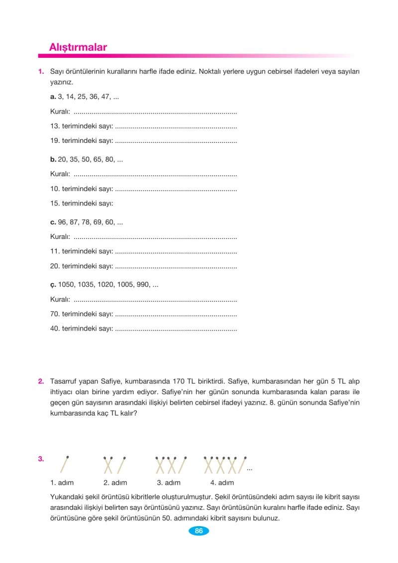 7. Sınıf Matematik Ders Kitabı Cevapları Berkay Yayınları Sayfa 86