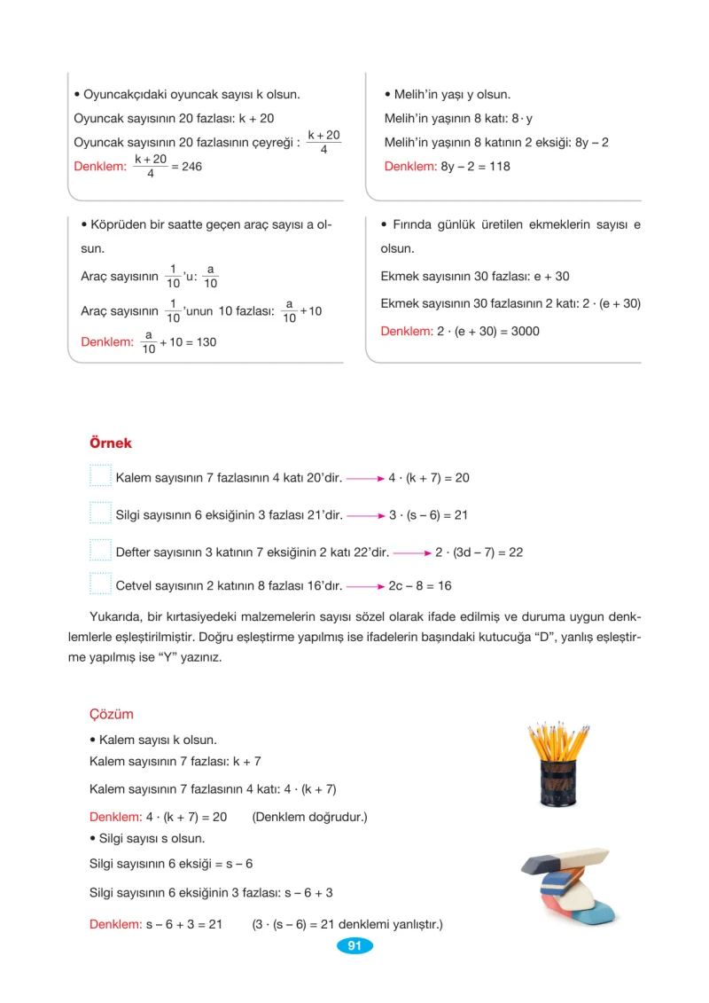7. Sınıf Matematik Ders Kitabı Cevapları Berkay Yayınları Sayfa 91