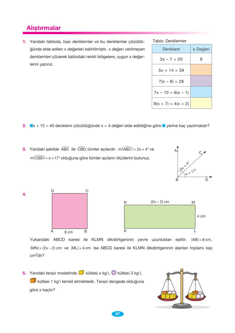 7. Sınıf Matematik Ders Kitabı Cevapları Berkay Yayınları Sayfa 97