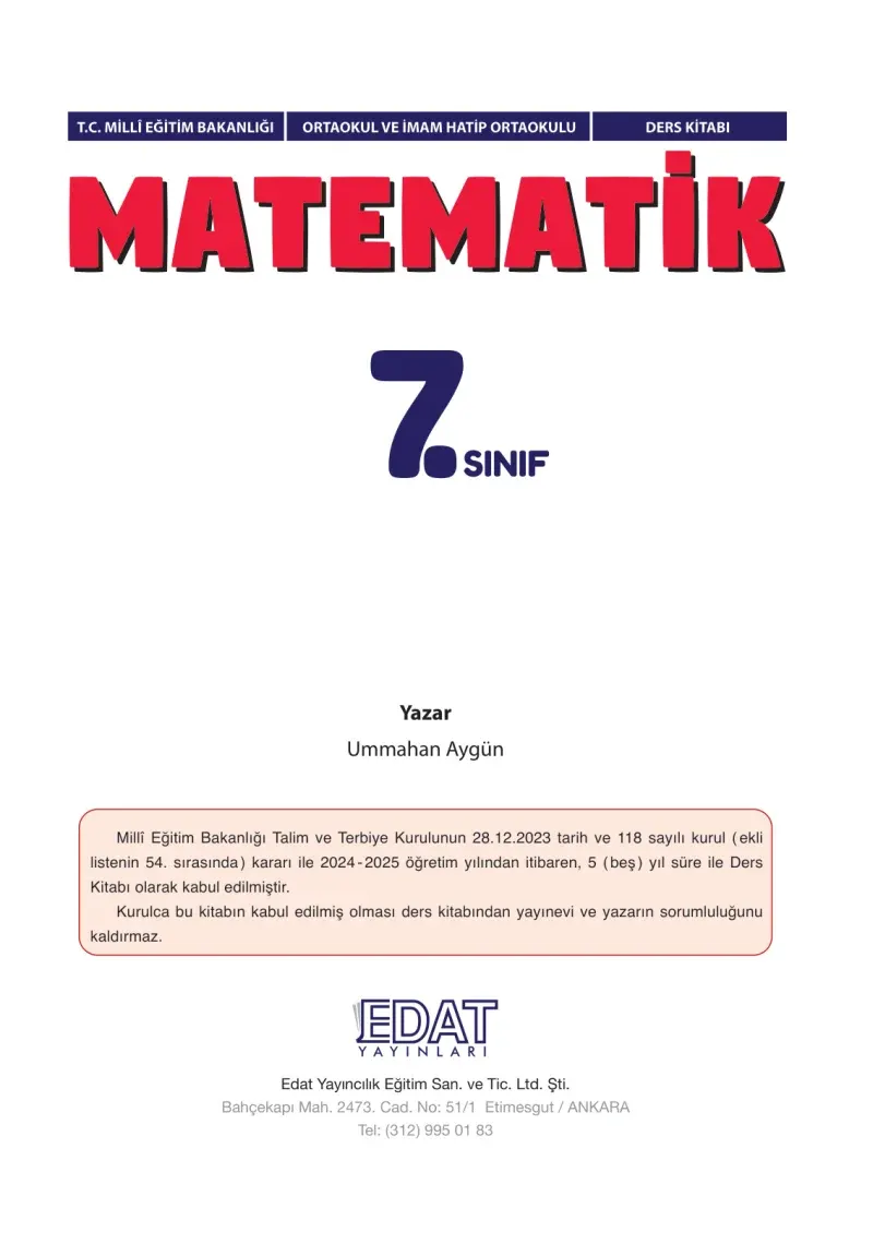 7. Sınıf Matematik Ders Kitabı Cevapları Edat Yayınları Sayfa 1