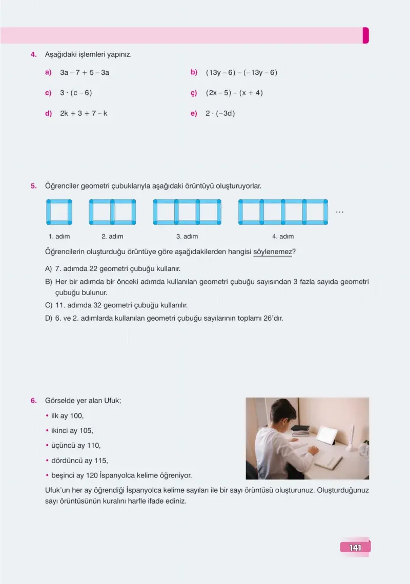7. Sınıf Matematik Ders Kitabı Cevapları Edat Yayınları Sayfa 141