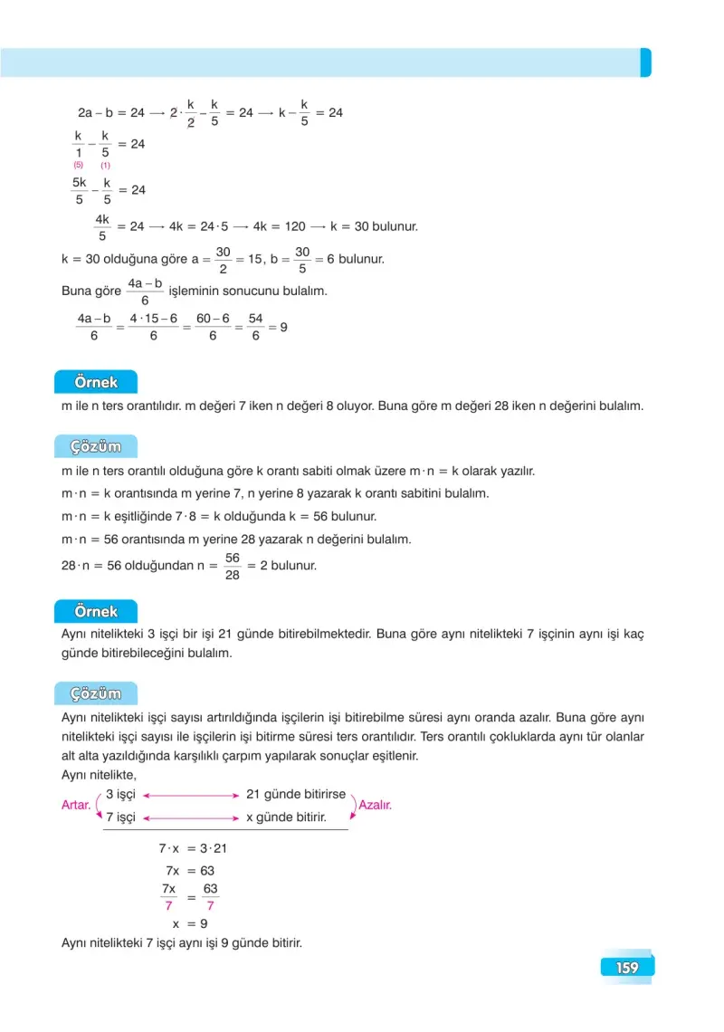 7. Sınıf Matematik Ders Kitabı Cevapları Edat Yayınları Sayfa 159