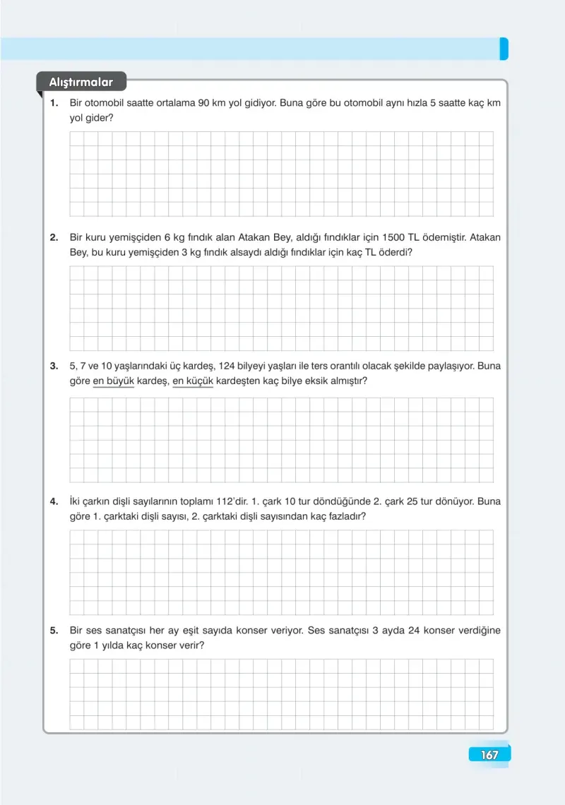 7. Sınıf Matematik Ders Kitabı Cevapları Edat Yayınları Sayfa 167