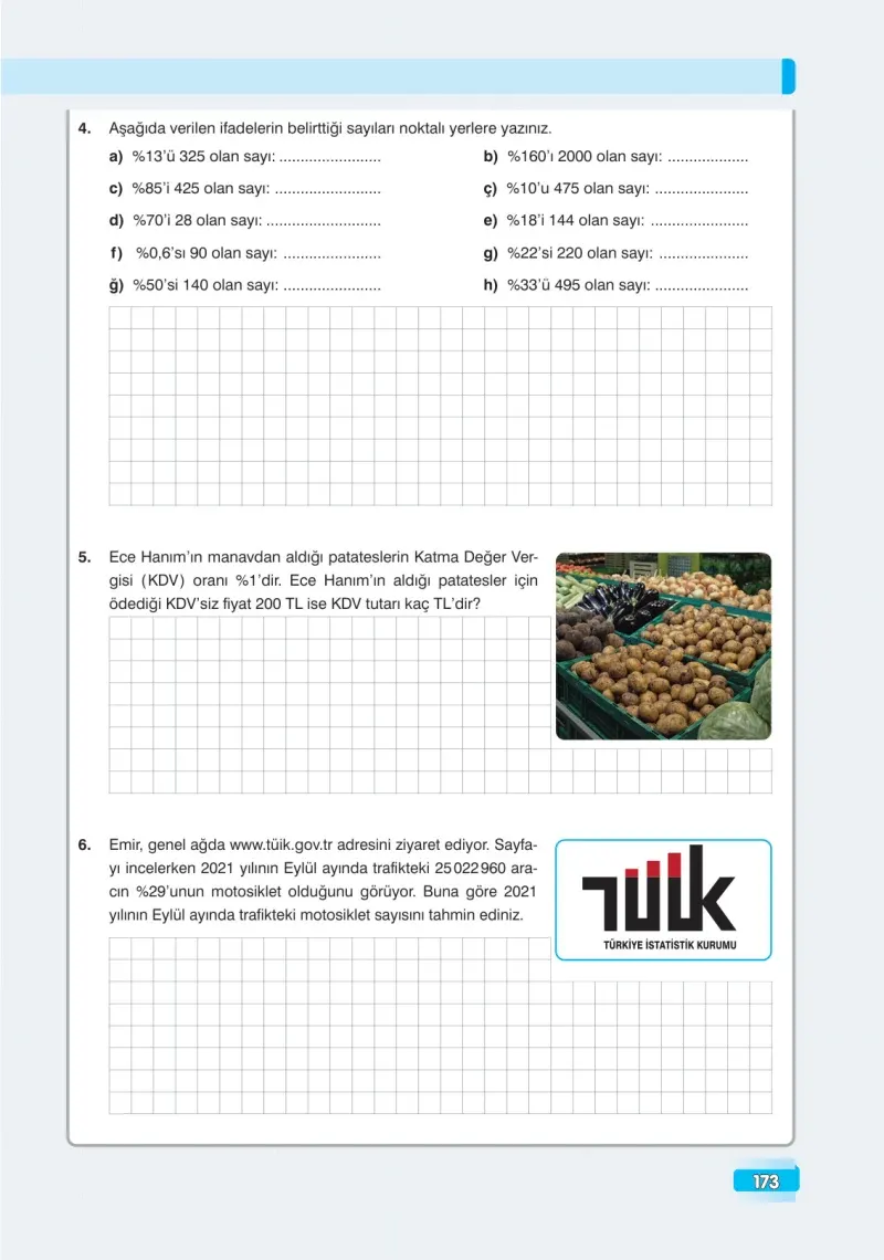 7. Sınıf Matematik Ders Kitabı Cevapları Edat Yayınları Sayfa 173