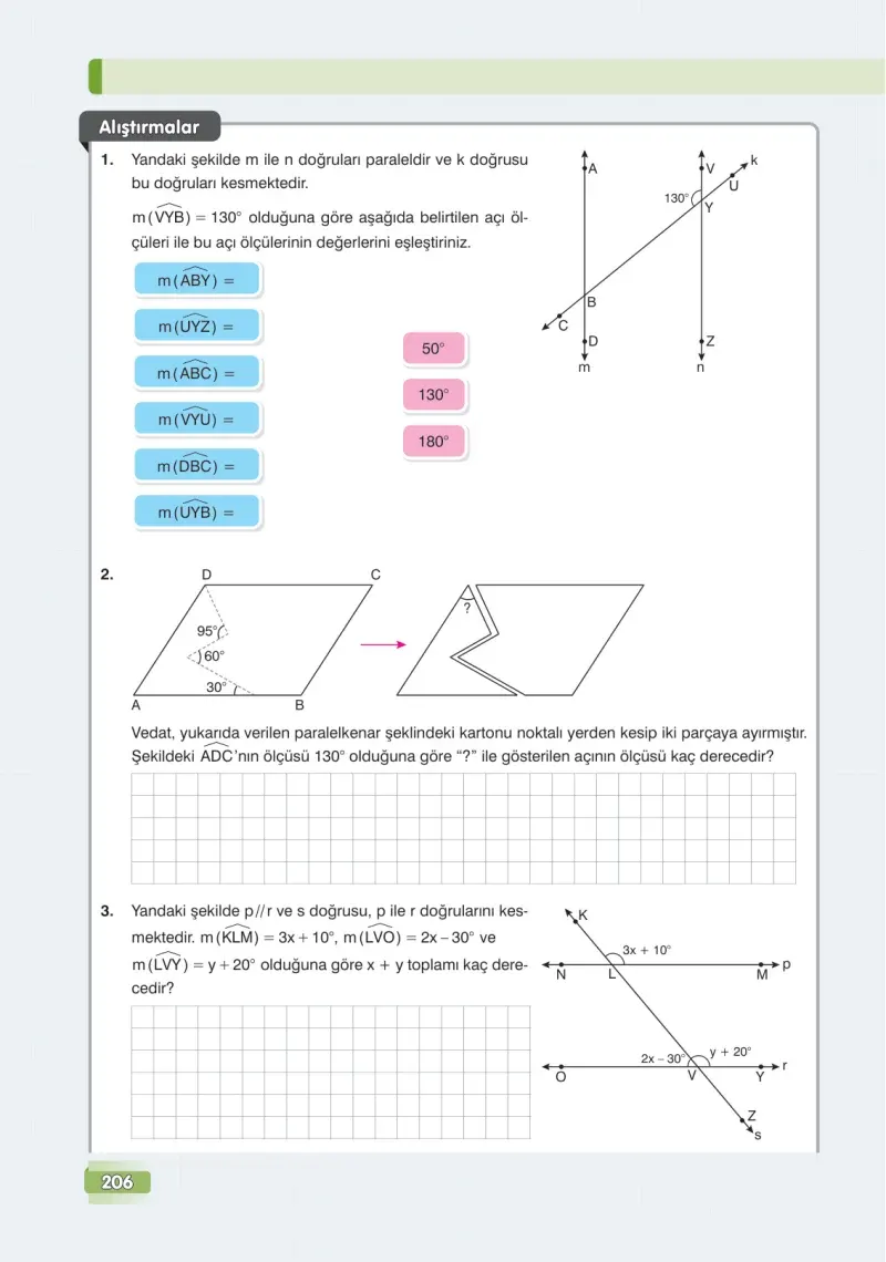 7. Sınıf Matematik Ders Kitabı Cevapları Edat Yayınları Sayfa 206