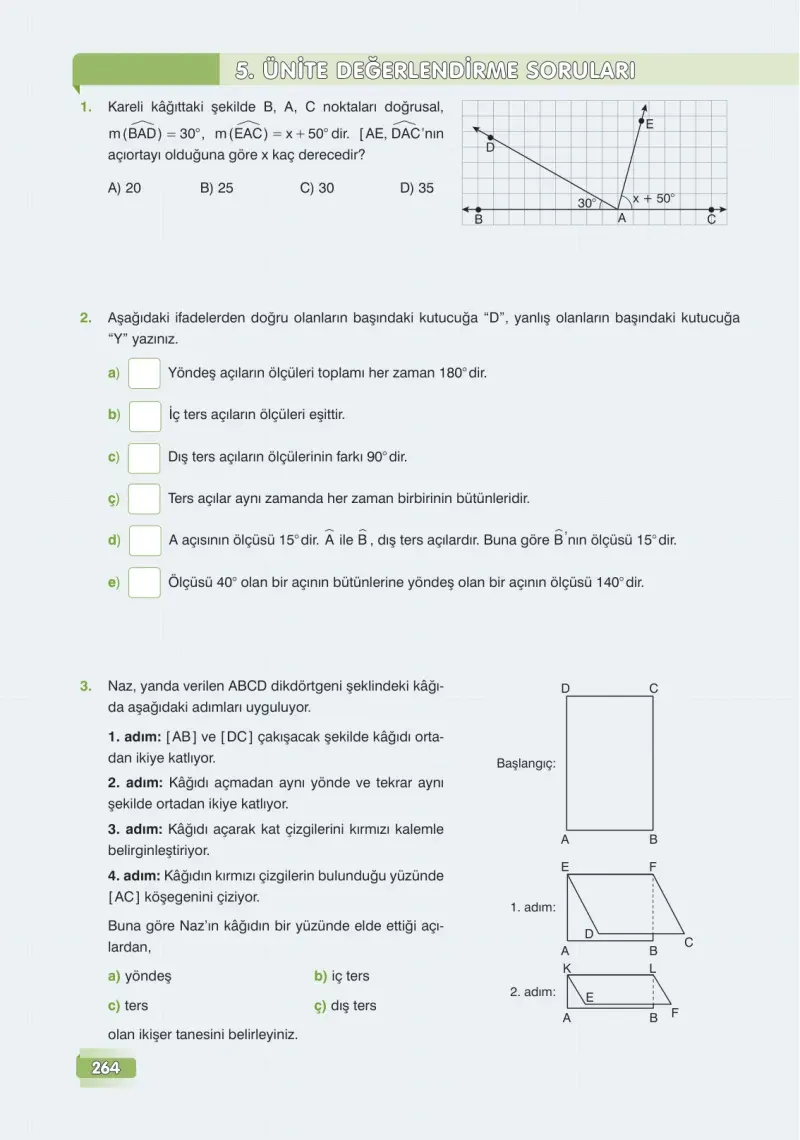 7. Sınıf Matematik Ders Kitabı Cevapları Edat Yayınları Sayfa 264