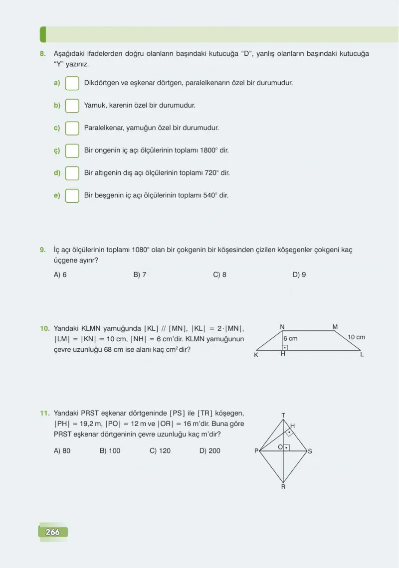 7. Sınıf Matematik Ders Kitabı Cevapları Edat Yayınları Sayfa 266