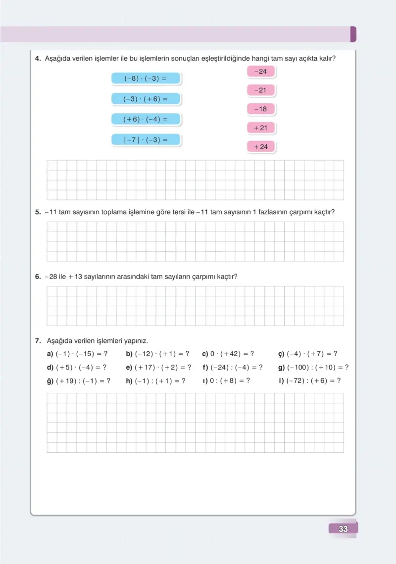7. Sınıf Matematik Ders Kitabı Cevapları Edat Yayınları Sayfa 33
