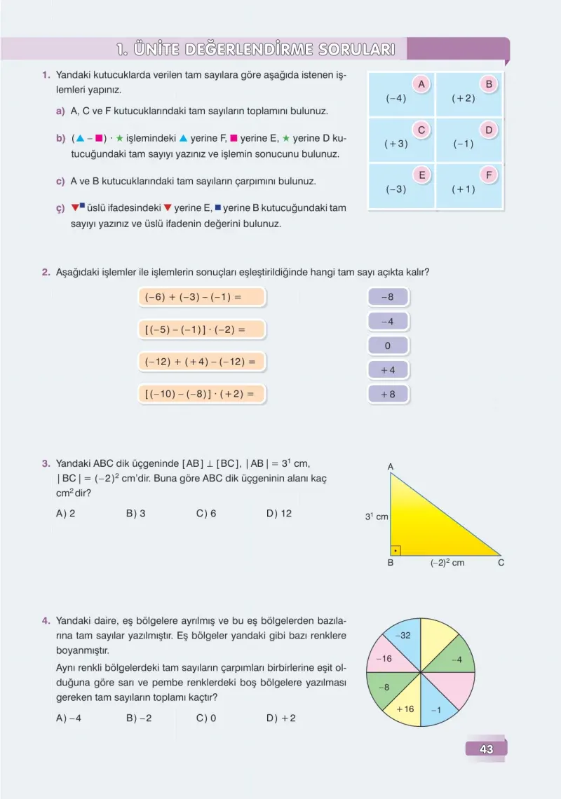7. Sınıf Matematik Ders Kitabı Cevapları Edat Yayınları Sayfa 43