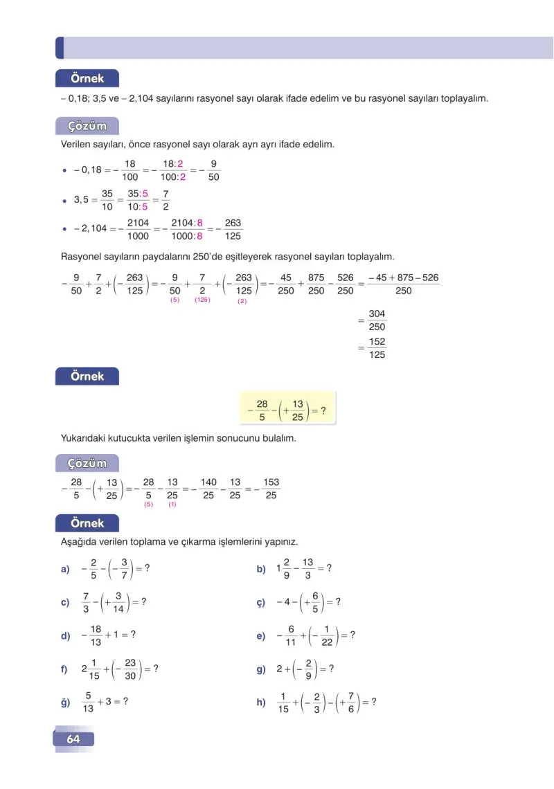 7. Sınıf Matematik Ders Kitabı Cevapları Edat Yayınları Sayfa 64