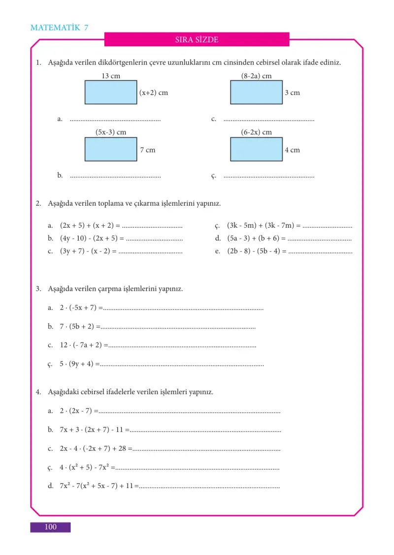 7. Sınıf Matematik Ders Kitabı Cevapları Meb Yayınları Sayfa 100
