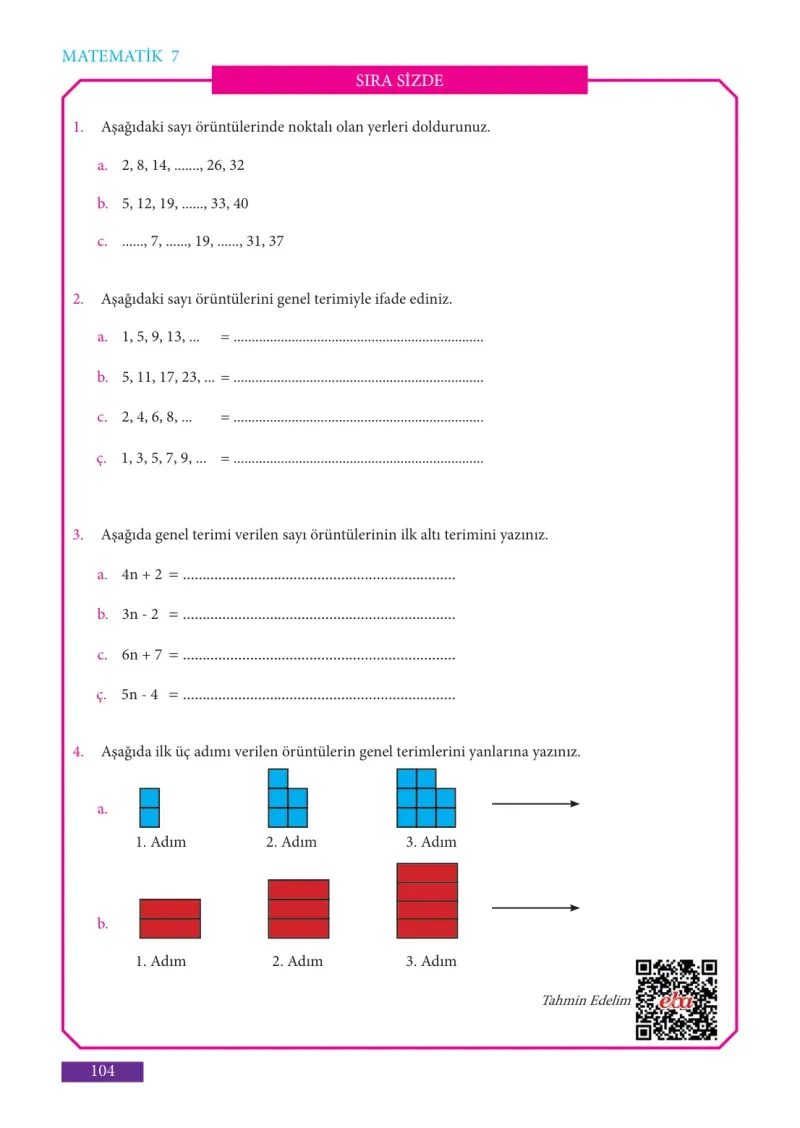 7. Sınıf Matematik Ders Kitabı Cevapları Meb Yayınları Sayfa 104