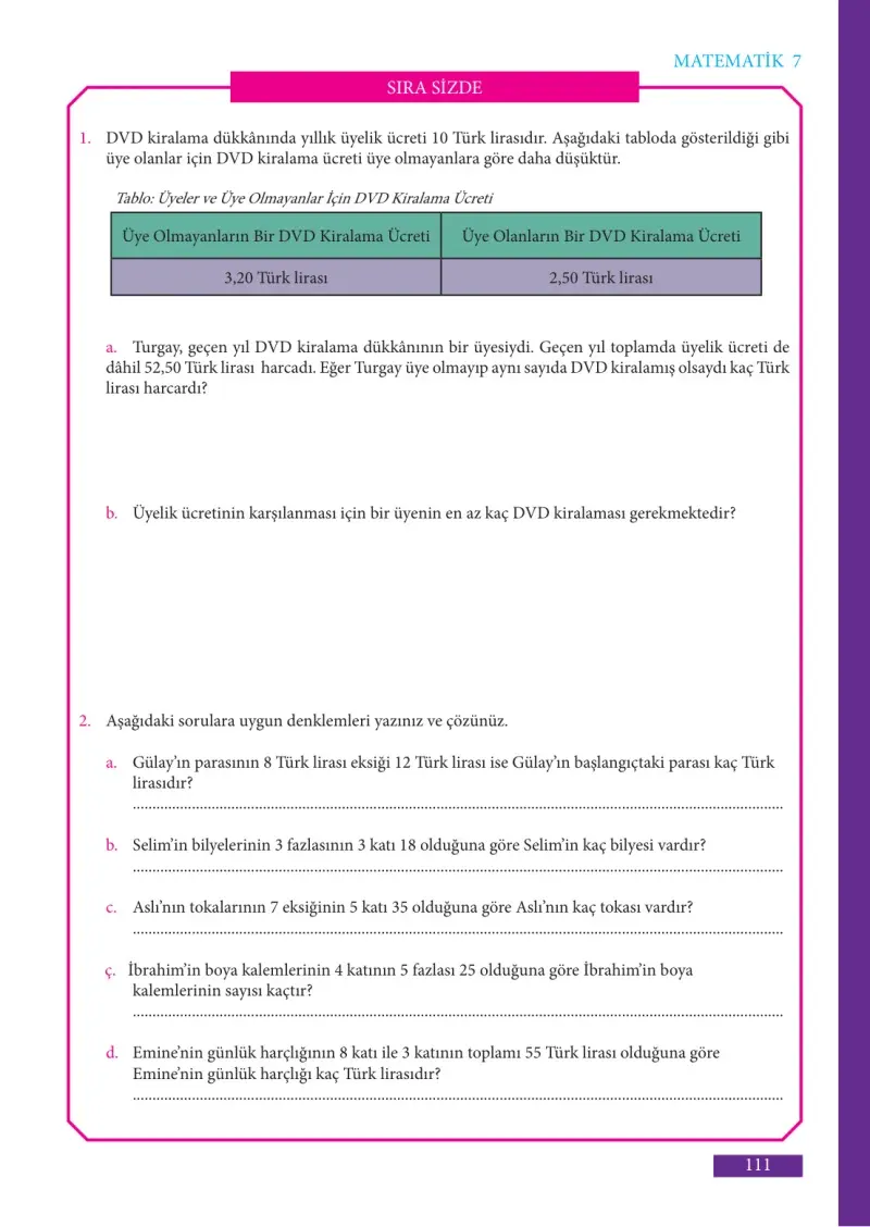 7. Sınıf Matematik Ders Kitabı Cevapları Meb Yayınları Sayfa 111