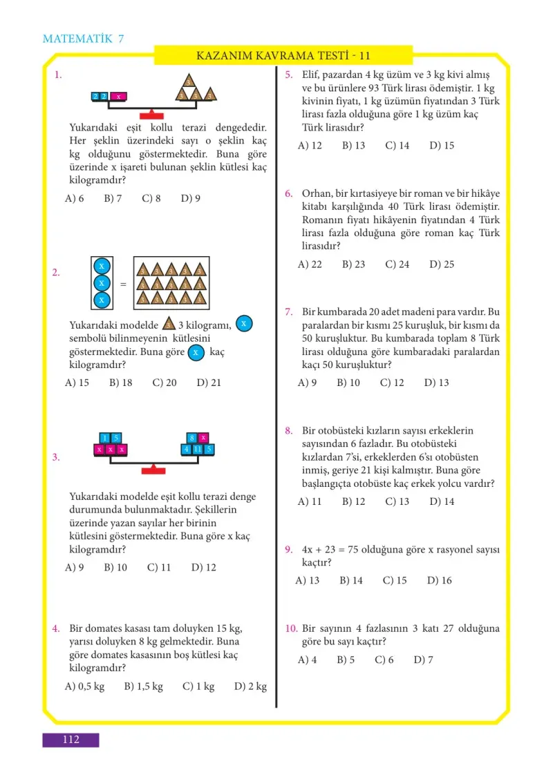 7. Sınıf Matematik Ders Kitabı Cevapları Meb Yayınları Sayfa 112
