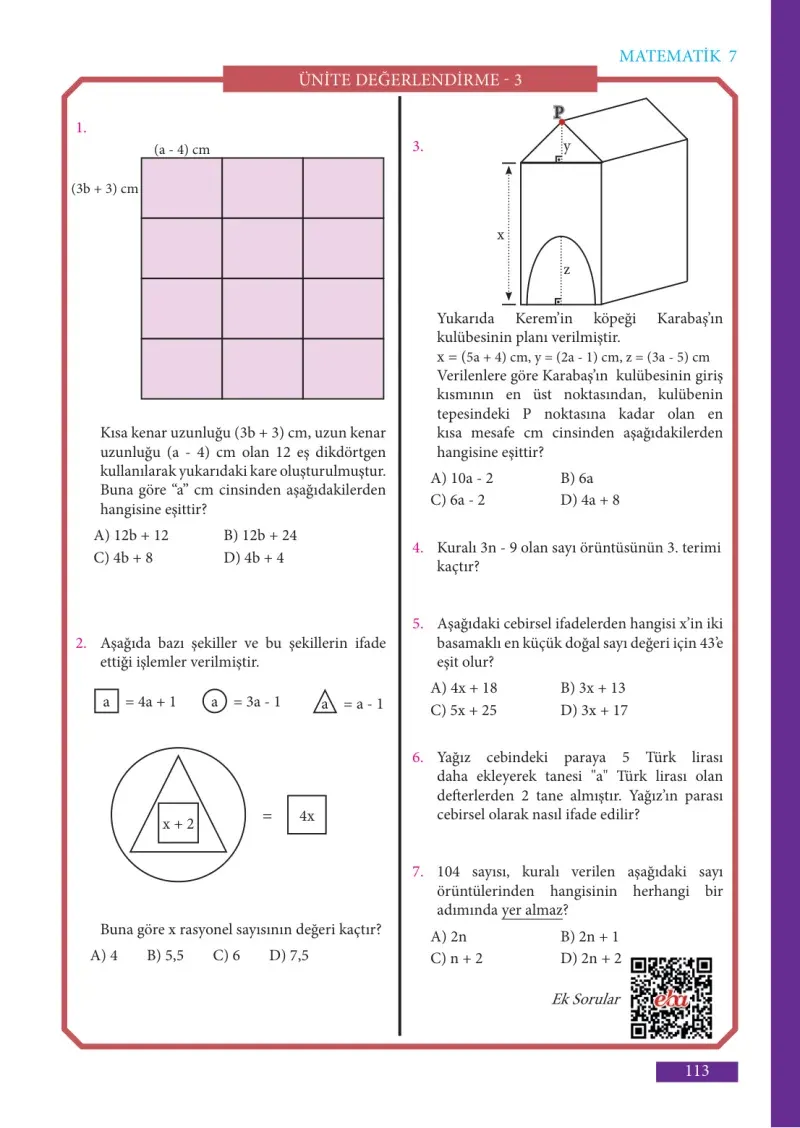 7. Sınıf Matematik Ders Kitabı Cevapları Meb Yayınları Sayfa 113