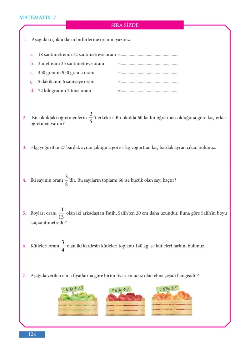 7. Sınıf Matematik Ders Kitabı Cevapları Meb Yayınları Sayfa 124