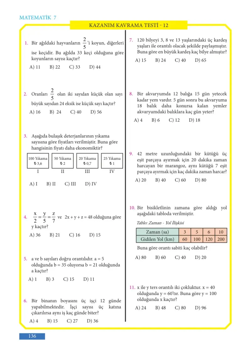 7. Sınıf Matematik Ders Kitabı Cevapları Meb Yayınları Sayfa 136